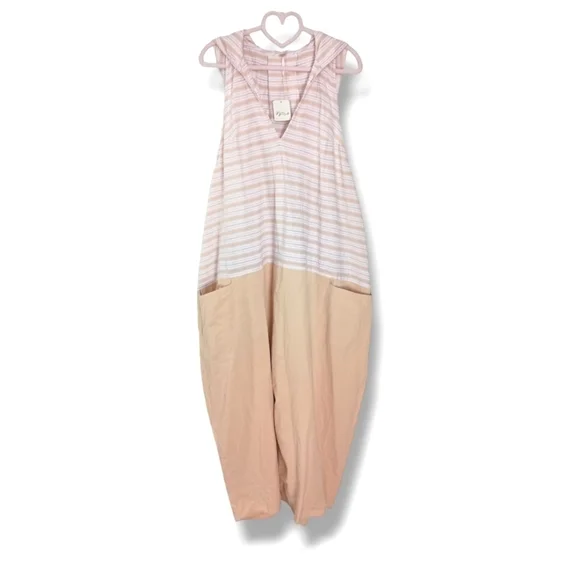 Free People Striped Pink and Tan Hooded Dress - Picture 6 of 9